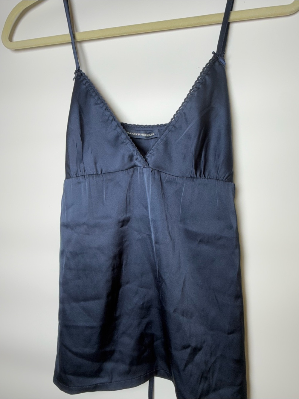 Brandy Melville Navy Satin Babydoll Cami Coquette Y2K Balletcore Top Small - Picture 3 of 12